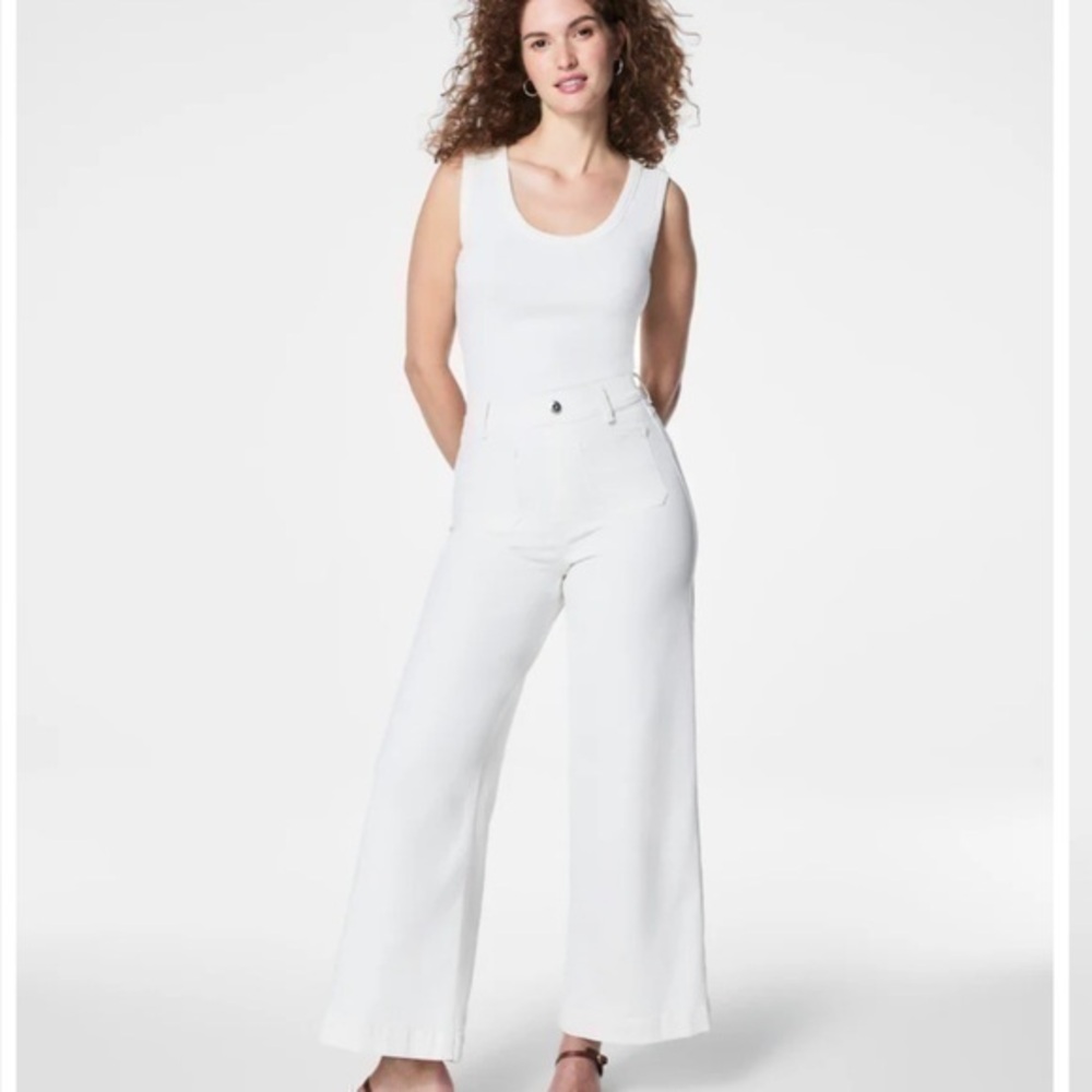 SPANXshape™ EveryWear Cropped Wide Leg Jeans With Patch Pockets White Size 1X